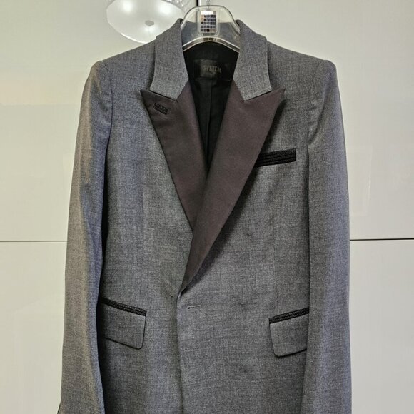 Satin Cigar Lapel Contrast Jacket Blazer - Picture 2 of 13